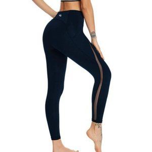 As Rose Rich Workout Leggings for Women 2 Side Pockets Mesh Yoga Pants L